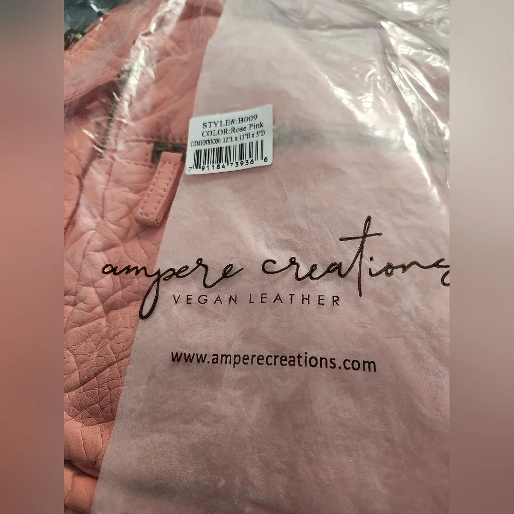 NWT Ampere Creations Marie Backpack Rose Pink Vegan Leather Backpack